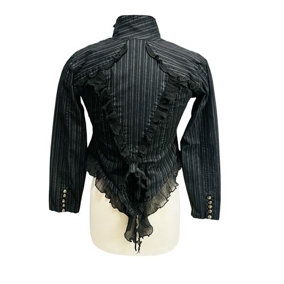 DEAD THREADS Womens Gothic Pinstripe Jacket Sz L Steampunk Vampcore Costume Y2K - Picture 2 of 11